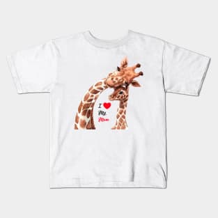 Giraffe Mom and Baby Happy mothers day Kids T-Shirt